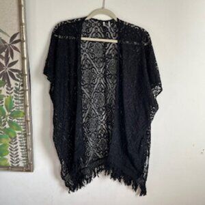 🧡 3/15 Becca by Rebecca Virtue Black Lace Swim Coverup/Cardigan/Kimono Size M/L